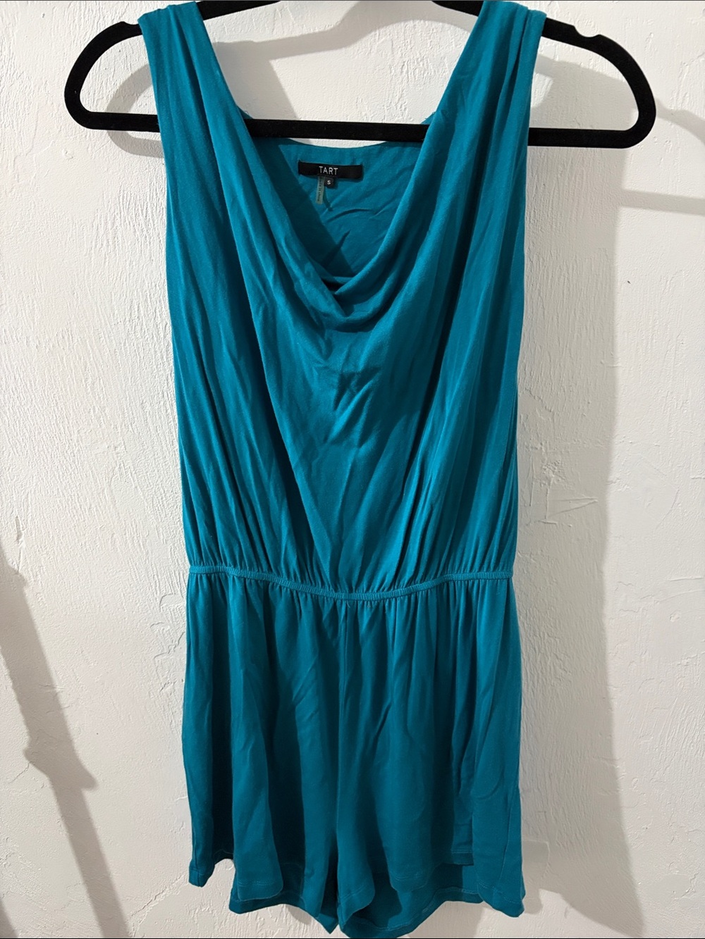 Tart Teal Cowl-Neck Sleeveless Romper